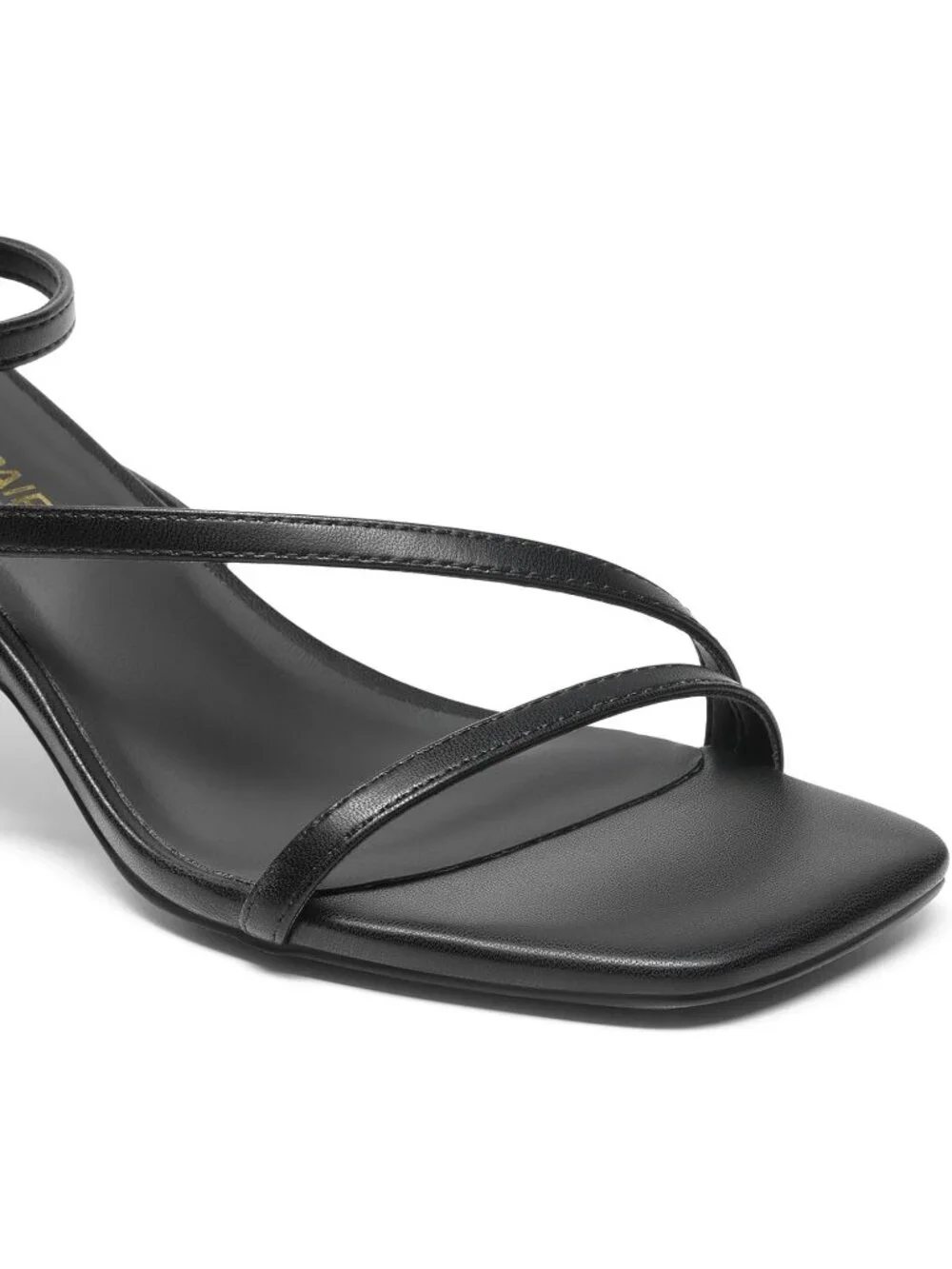 Women's Black Faux Leather Low Kitten Heels Open Square Toe Ankle Strap Sandals